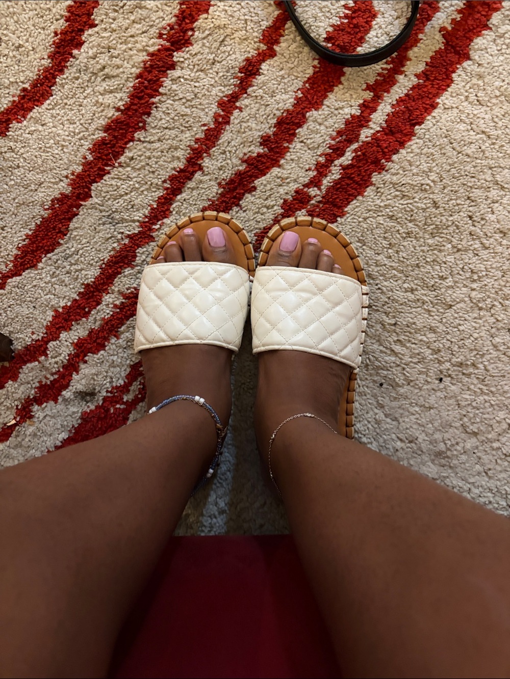 SHEIN Cream Quilted Slide Sandals with Tan Sole